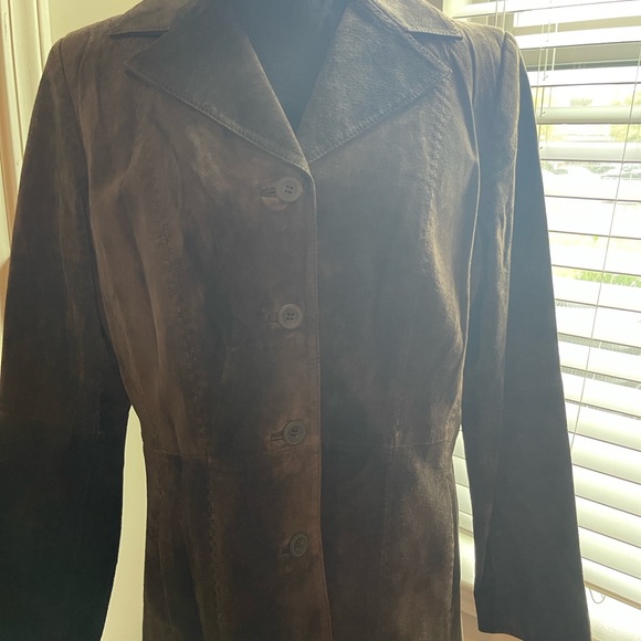 Liz Clairborne vintage 100% suede rich brown lined blazer jacket in size large - Picture 5 of 9